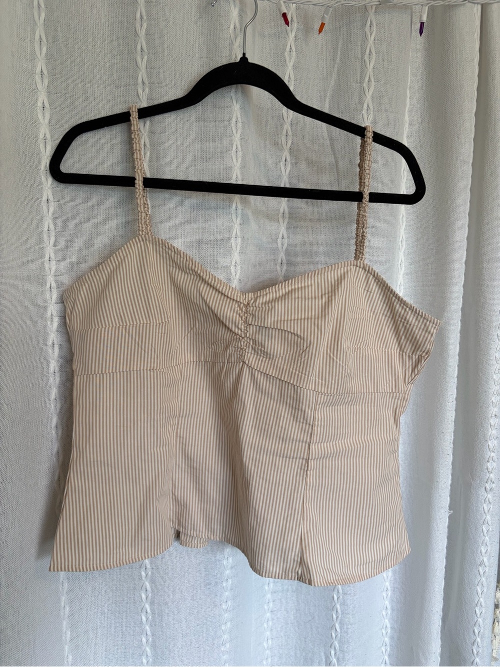 H&M Beige Striped Ruched Sweetheart Camisole